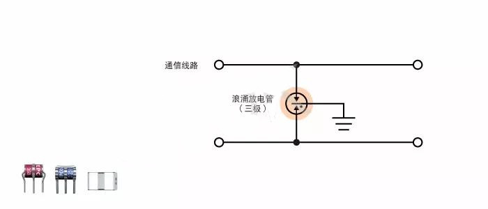 圖3 浪涌放電管(三極)的高速通信線路保護(hù)電路示例 圖3 浪涌放電管(三極)的高速通信線路保護(hù)電路示例